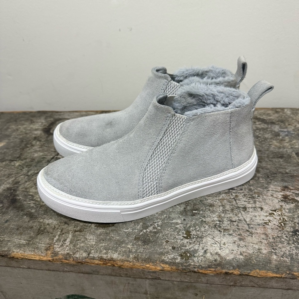 Toms Gray and White Slippers with Slip-On Design
